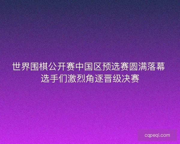 世界围棋公开赛中国区预选赛圆满落幕 选手们激烈角逐晋级决赛